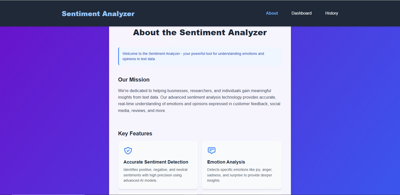 Screenshot of the Sentiment Dashboard project